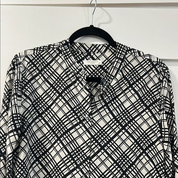 Equipment Black and White Plaid Button-Up Shirt, Size Medium - Picture 2 of 8